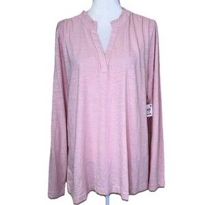 Style & Co. Women's Pink Long-Sleeve Split Neck Top Long Sleeves Ruffle trim NEW